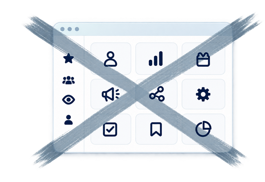 All-in-one CRM interface crossed out with natural brush strokes