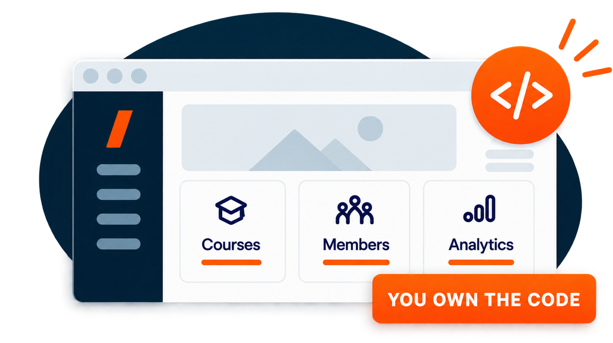 Custom application dashboard with courses, members and analytics modules